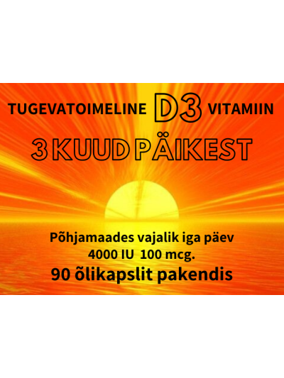 D3 VITAMIIN TUGEVATOIMELINE 4000 IU ÕLIKAPSLID. 90 õlikapslit